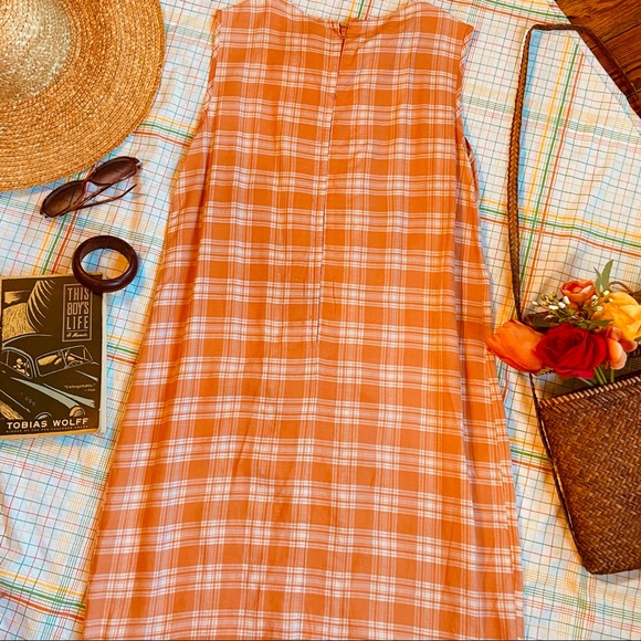 VTG 60s orange and white checked shift dress-M - Picture 5 of 10